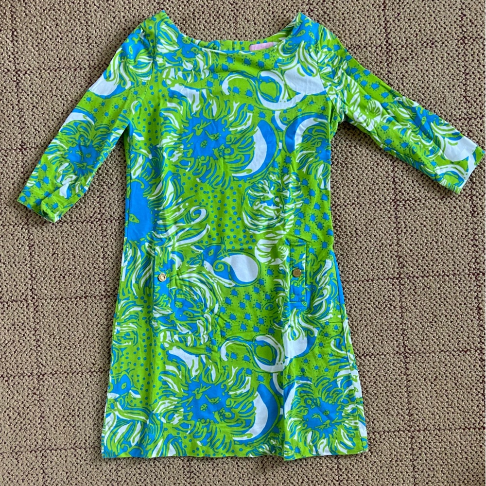 Lilly Pulitzer Blue & Green Lion Print Limeade Roar of the Jungle Dress
